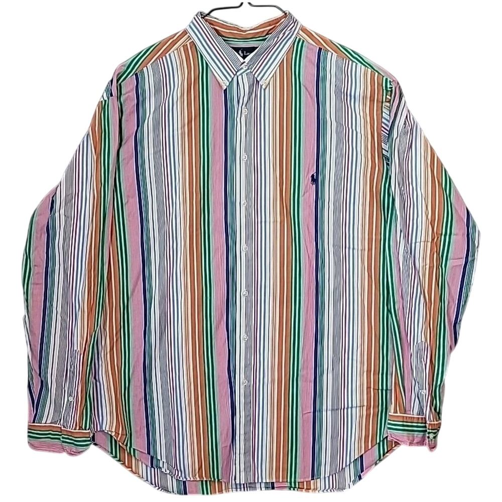 VTG Ralph Lauren 2XLT Striped Button Down Shirt Pastel Multicolor Classic Fit